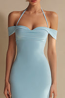 Load image into Gallery viewer, Sky Blue Mermaid Halter Long Formal Dress with Slit