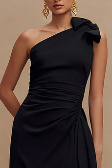 Black Sheath One Shoulder Long Formal Dress with Slit
