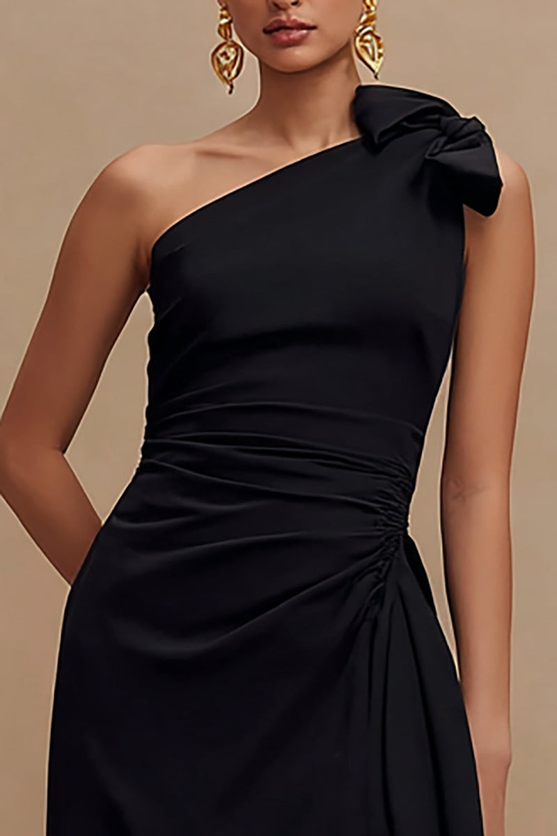 Load image into Gallery viewer, Black Sheath One Shoulder Long Formal Dress with Slit