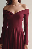 Load image into Gallery viewer, Burgundy A Line Off the Shoulder Long Formal Dress with Sleeves