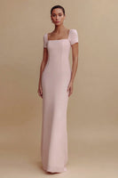 Load image into Gallery viewer, Simple Pink Sheath Square Neck Long Formal Dress with Sleeves