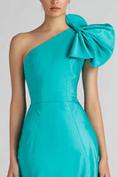 Load image into Gallery viewer, Jade Satin One Shoulder Mermaid Long Formal Dress with Bow