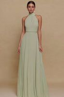 Load image into Gallery viewer, Dusty Sage Chiffon A Line High Neck Long Formal Dress