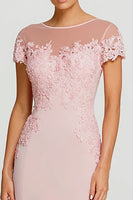 Load image into Gallery viewer, Pink Mermaid Boat Neck Appliqued Long Formal Dress with Sleeves