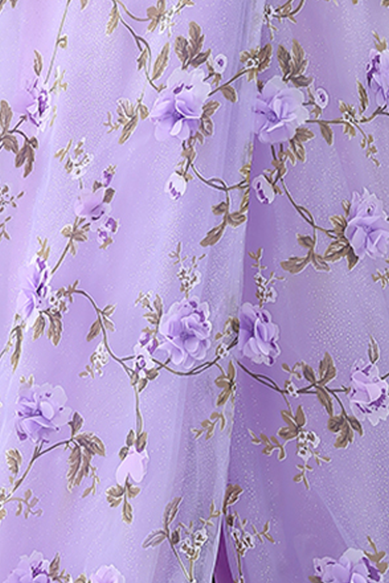 Load image into Gallery viewer, Floral Lilac Tulle A Line One Shoulder Long Prom Dress with Slit