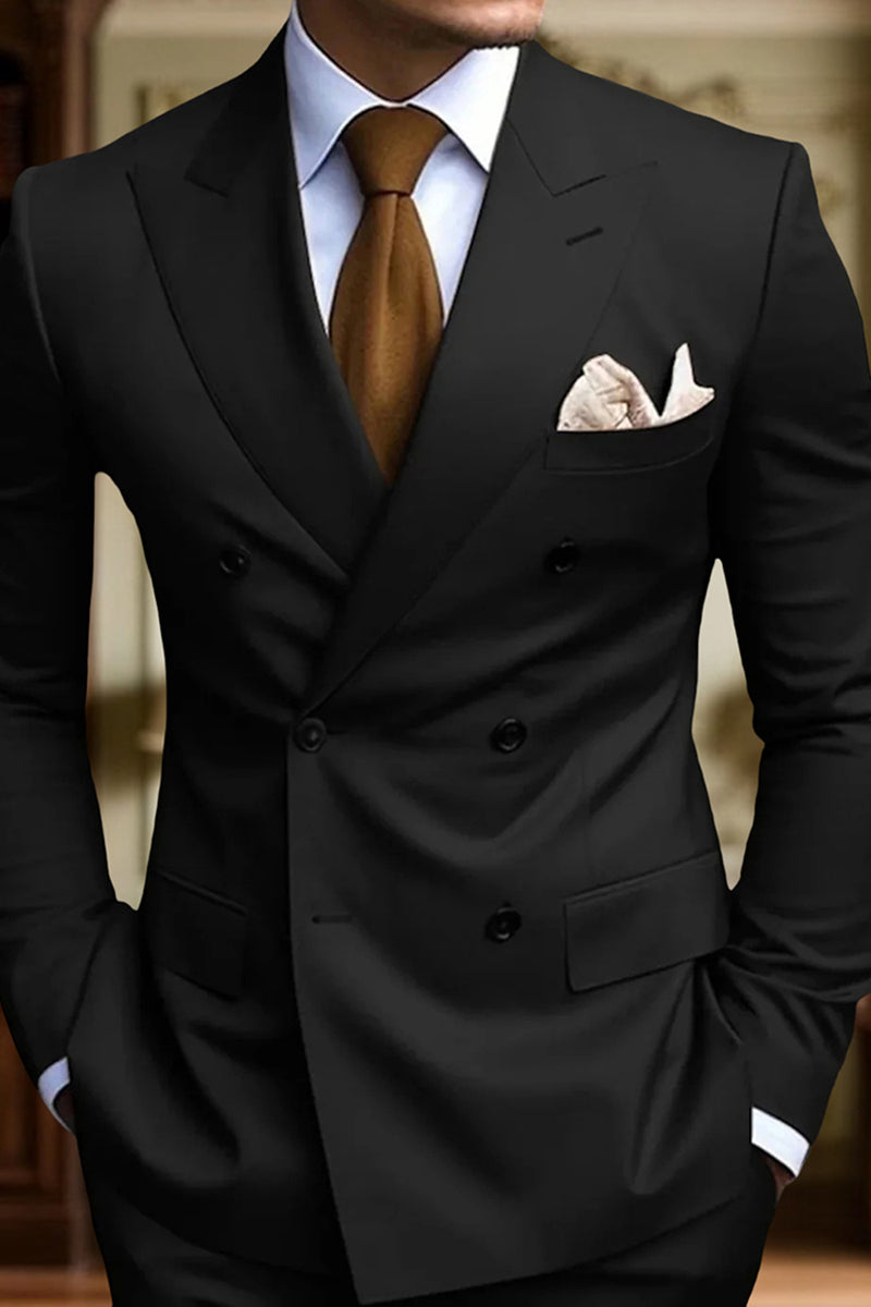 Load image into Gallery viewer, Black 2 Piece Peak Lapel Double Breasted Men Prom Suits with Pockets