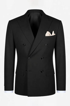 Black 2 Piece Peak Lapel Double Breasted Men Prom Suits with Pockets