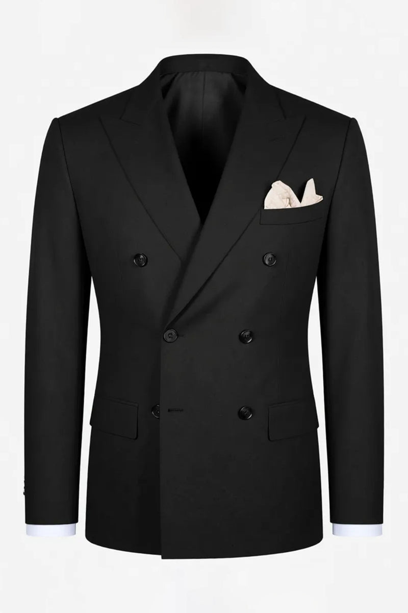 Load image into Gallery viewer, Black 2 Piece Peak Lapel Double Breasted Men Prom Suits with Pockets