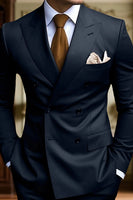 Load image into Gallery viewer, Black 2 Piece Peak Lapel Double Breasted Men Prom Suits with Pockets