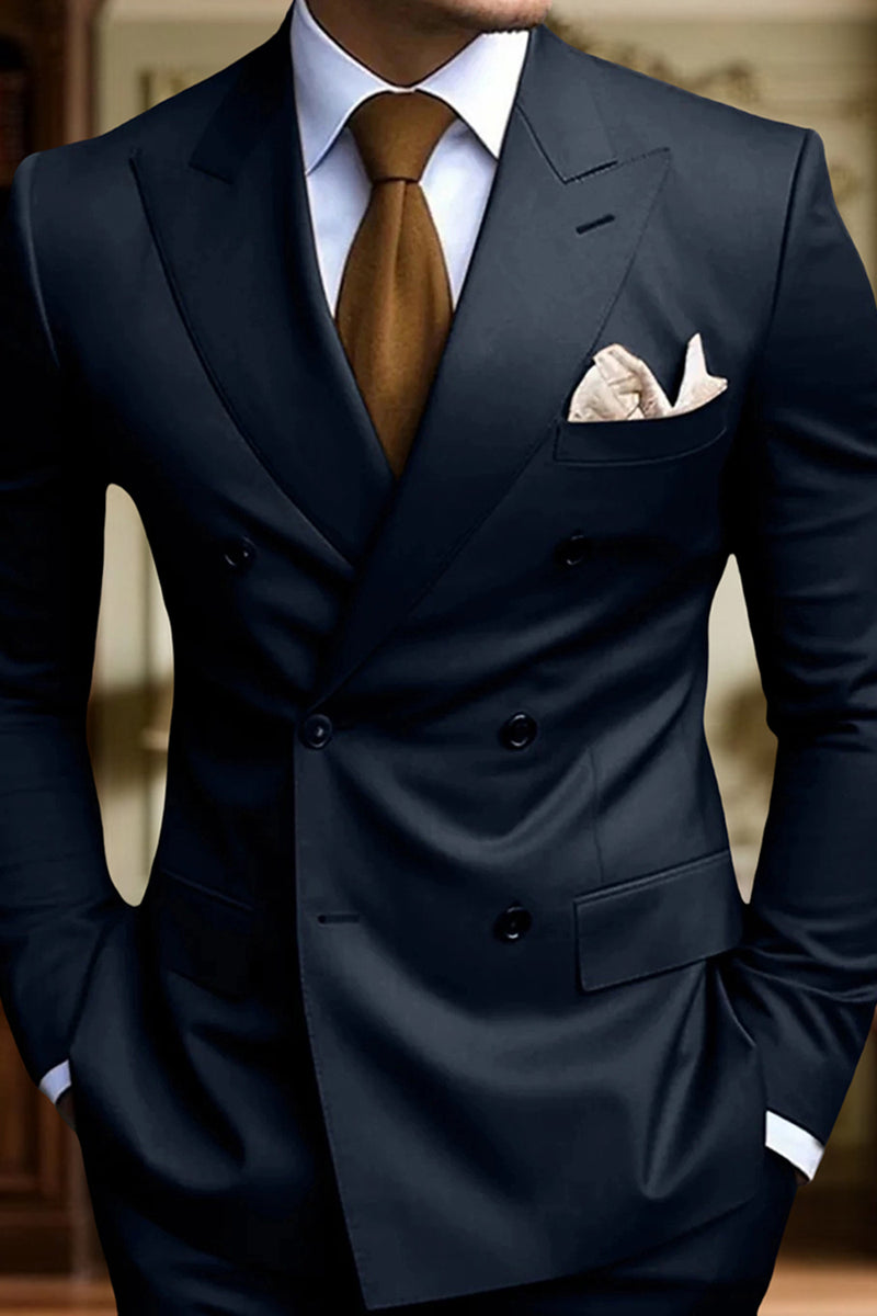 Load image into Gallery viewer, Black 2 Piece Peak Lapel Double Breasted Men Prom Suits with Pockets