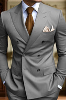 Load image into Gallery viewer, Black 2 Piece Peak Lapel Double Breasted Men Prom Suits with Pockets