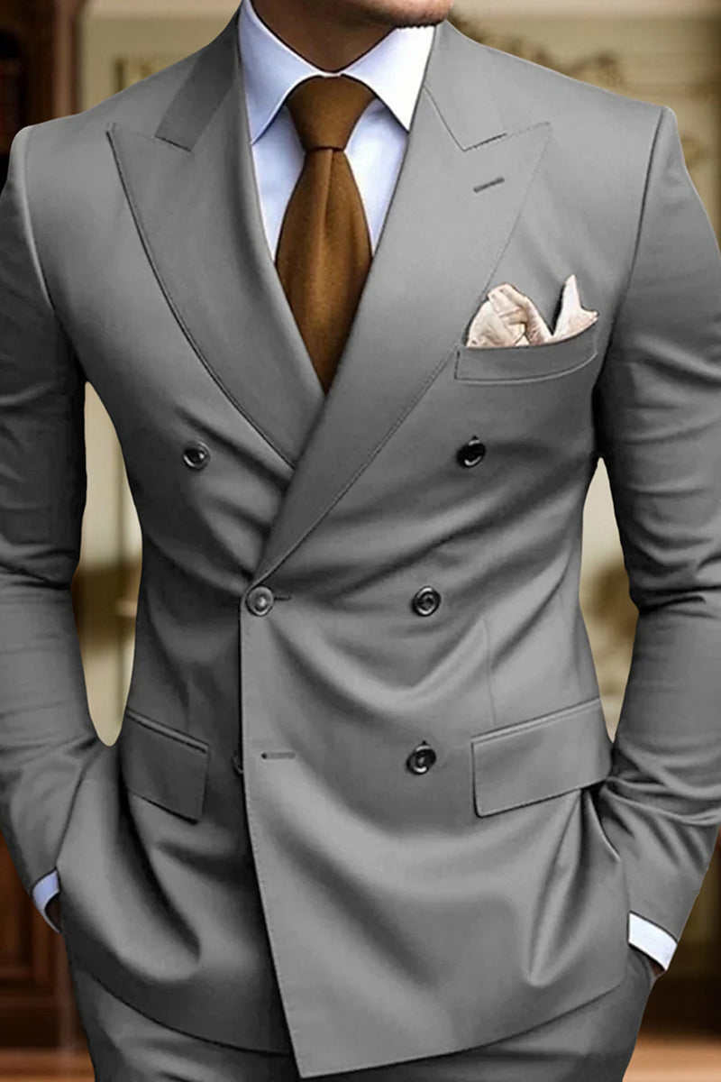 Load image into Gallery viewer, Black 2 Piece Peak Lapel Double Breasted Men Prom Suits with Pockets