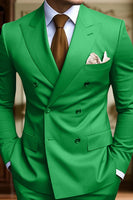 Load image into Gallery viewer, Black 2 Piece Peak Lapel Double Breasted Men Prom Suits with Pockets