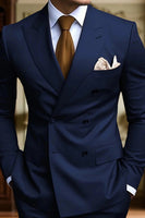 Load image into Gallery viewer, Black 2 Piece Peak Lapel Double Breasted Men Prom Suits with Pockets