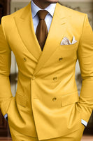 Load image into Gallery viewer, Black 2 Piece Peak Lapel Double Breasted Men Prom Suits with Pockets