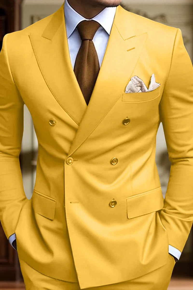 Load image into Gallery viewer, Black 2 Piece Peak Lapel Double Breasted Men Prom Suits with Pockets