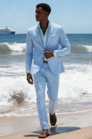 Load image into Gallery viewer, Sky Blue 2 Piece Single Breasted Notched Lapel Men Prom Suits with Sleeves