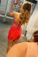 Load image into Gallery viewer, Bodycon Strapless Red Homecoming Dress with Sequins