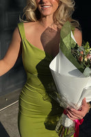 Load image into Gallery viewer, Simple Olive Satin Bodycon Thick Straps Prom Dress