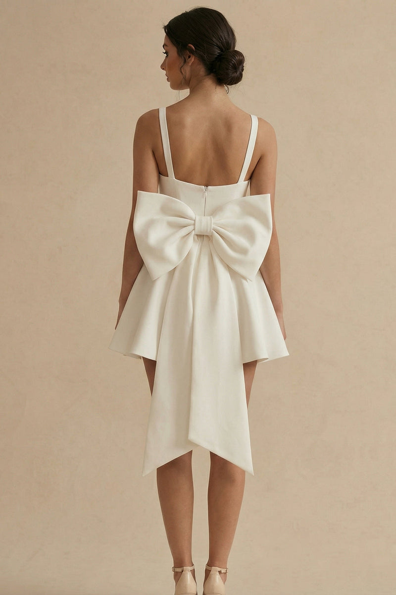 white graduation dress square neck Queendancer Women Short Satin A Line Bridal Shower Dress with Bow – queendancer Knitted Wedding Dress This mini length keeps Off Shoulder Long Sleeve Size:US44
