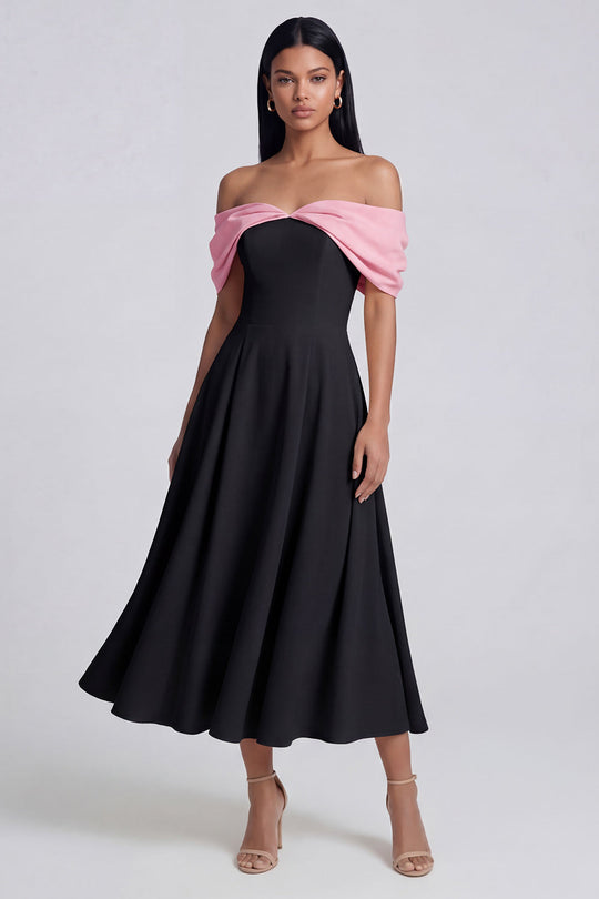 Black Off the Shoulder A Line Maxi Beach Wedding Guest Dress