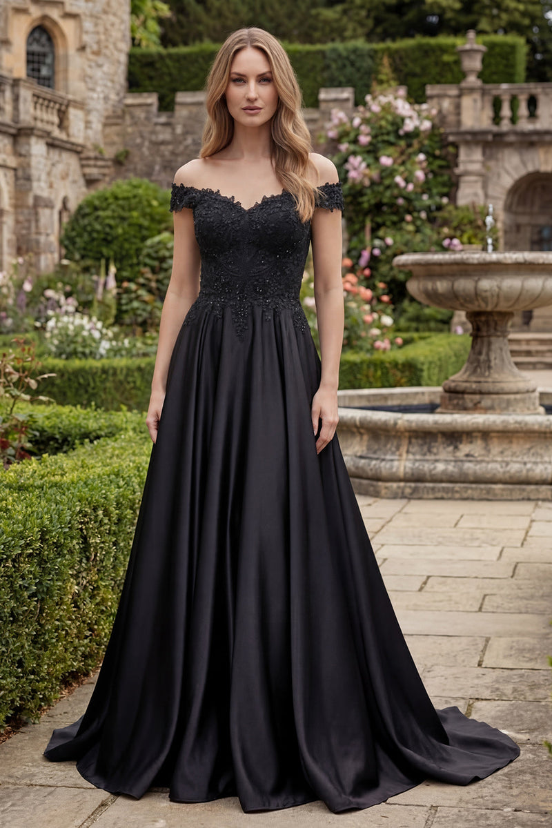 a line black dress formal Sweetheart A-line Chiffon Lace Long Prom Dress US0 / Custom Color Length Fabric A Line Backless Long Sleeves