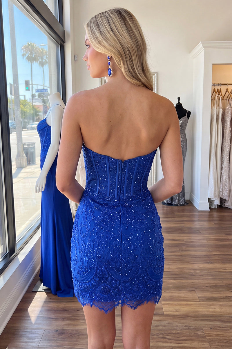 lace bodycon dress royal blue Queendancer Women Sparkly Short Corset Homecoming Strapless Beaded Cocktail Dress – queendancer Two Piece Strapless Floor-length Package Contents Kids-size:8-10 Years Category - Maxi Dresses