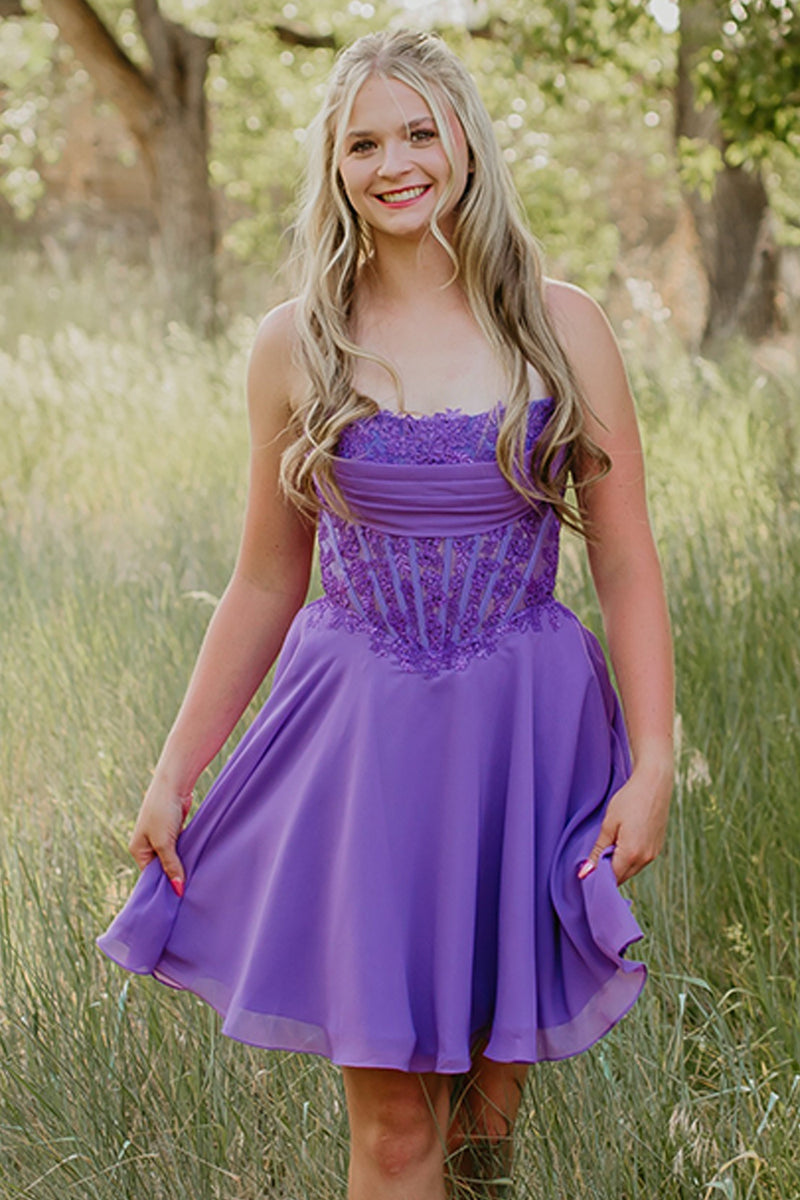 women's purple homecoming dress Queendancer Women Short with Appliques A-Line Strapless Chiffon Cocktail Dress – queendancer Evening maxi gown Sheath Style Fabric Zapaka Women Fashion Swing Price:580
