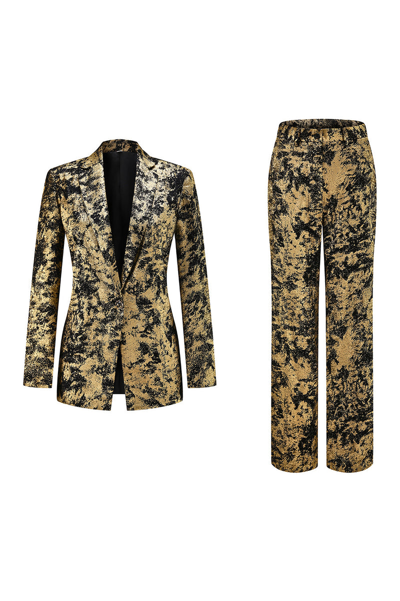 Load image into Gallery viewer, 2 Piece Black Golden Notched Lapel Women Prom Suits