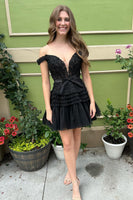Load image into Gallery viewer, Fuchsia A-Line Off The Shoulder Homecoming Dress With Belt