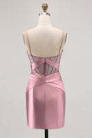 Load image into Gallery viewer, Royal Blue Satin Corset Ruched Tight Short Homecoming Dress with Slit