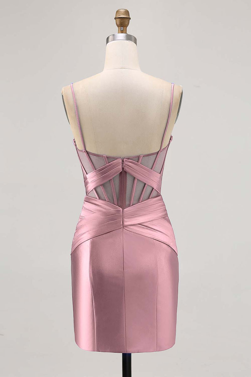 Load image into Gallery viewer, Royal Blue Satin Corset Ruched Tight Short Homecoming Dress with Slit