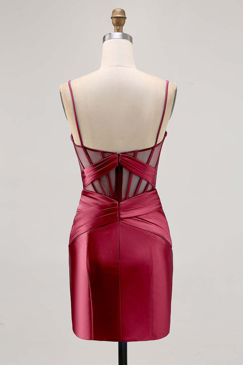 Load image into Gallery viewer, Royal Blue Satin Corset Ruched Tight Short Homecoming Dress with Slit