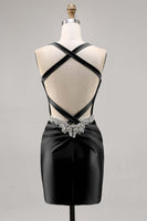 Load image into Gallery viewer, Sparkly Dark Green Satin Corset Tight Short Homecoming Dress with Beading