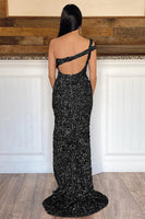 Load image into Gallery viewer, Sheath One Shoulder Fuchsia Sequins Long Prom Dress