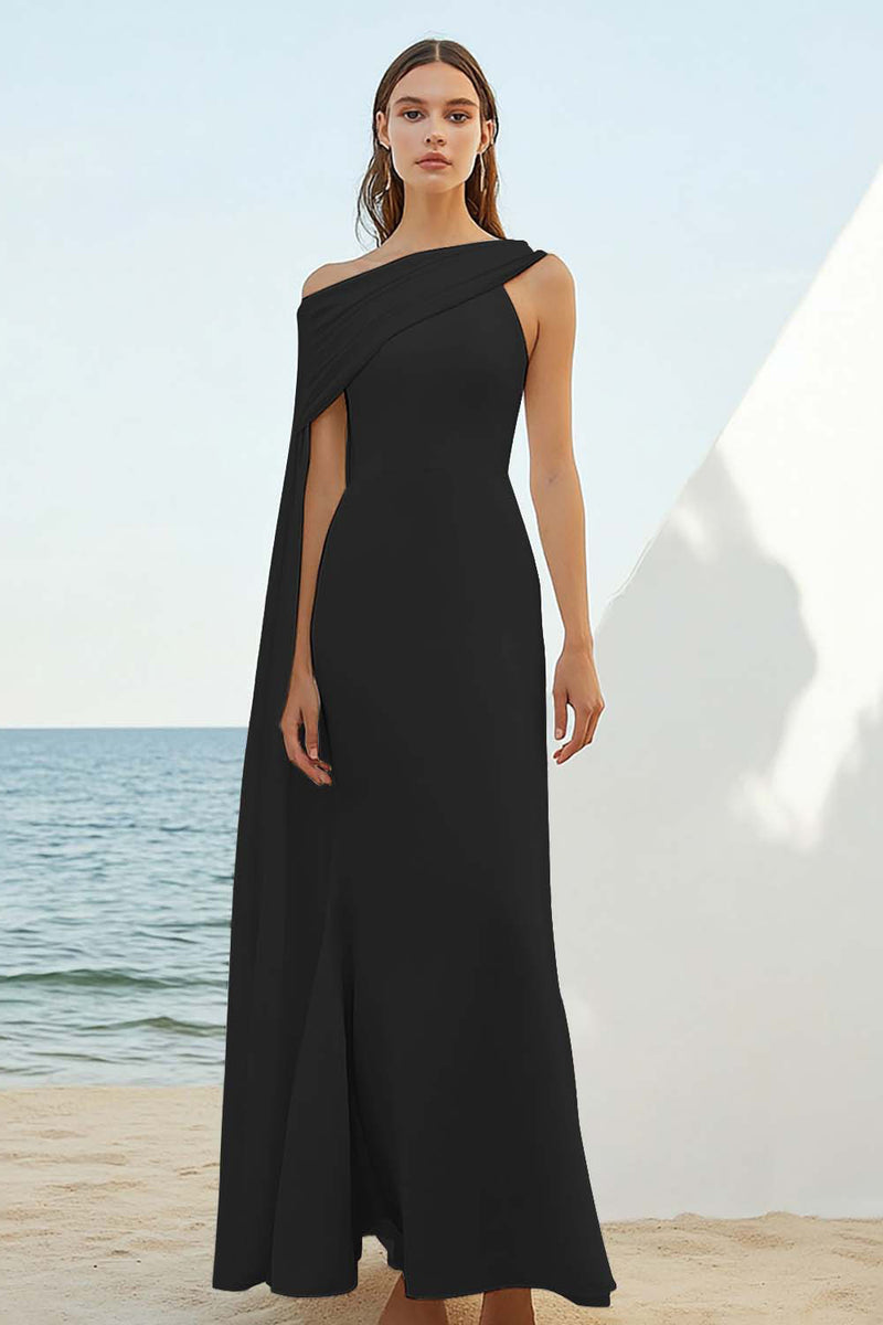 Load image into Gallery viewer, Chiffon Dusty Blue Asymmetrical Sheath Rehearsal Dinner Dress