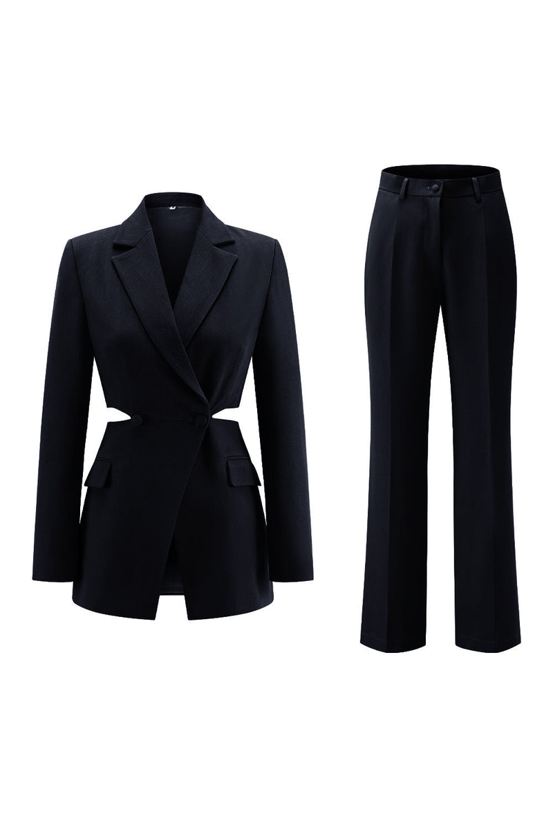 Load image into Gallery viewer, 2 Piece Grey Blue Cut Out Notched Lapel Women Prom Suits