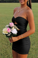 Load image into Gallery viewer, Black Satin Cut Out Tight Strapless Mini Party Dress