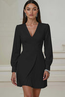 Load image into Gallery viewer, Ivory Pencil V-Neck Pleated Long Sleeves Mini Work Dress