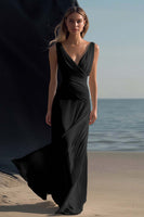 Load image into Gallery viewer, White Chiffon Sheath V-Neck Ruched Long Rehearsal Dinner Dress