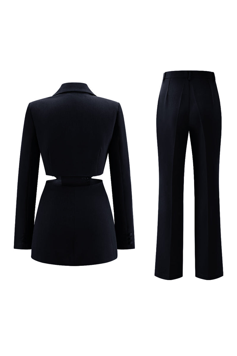 Load image into Gallery viewer, 2 Piece Grey Blue Cut Out Notched Lapel Women Prom Suits