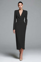 Load image into Gallery viewer, Ivory Satin Sheath V-Neck Long Sleeves Work Dress