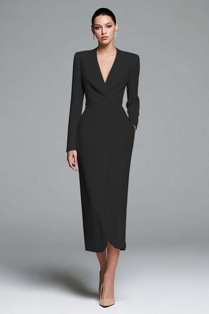 Load image into Gallery viewer, Ivory Satin Sheath V-Neck Long Sleeves Work Dress