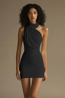 Load image into Gallery viewer, Queendancer Women Bodycon Sleeveless Little White Dress Ruched Halter Mini Graduation Dress