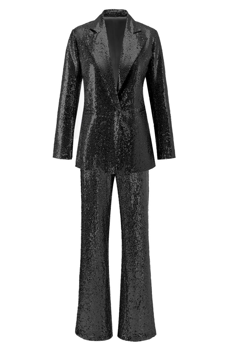 Load image into Gallery viewer, Sparkly Silver Sequin Notched Lapel 2 Piece Women Prom Suits