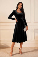 Load image into Gallery viewer, Glitter Dark Green Velvet A Line Midi Holiday Party Dress with Sleeves