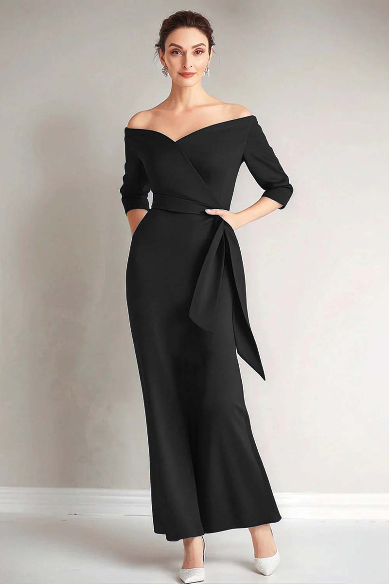 Load image into Gallery viewer, Elegant Peacock Off the Shoulder Long Mother of the Bride Dress with Sash