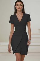 Load image into Gallery viewer, Ivory Pencil V-Neck Pleated Short Work Dress with Sleeves