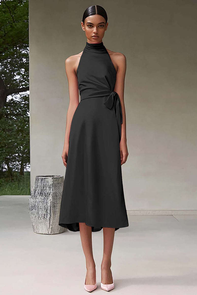 Load image into Gallery viewer, Pink Satin A Line Halter Long Formal Dress