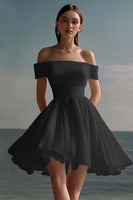 Load image into Gallery viewer, White Chiffon Mini Off the Shoulder Graduation Dress